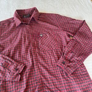 Mammut Winter LS Shirt Large Red Black Gingham Check Flannel Hiking Button Up